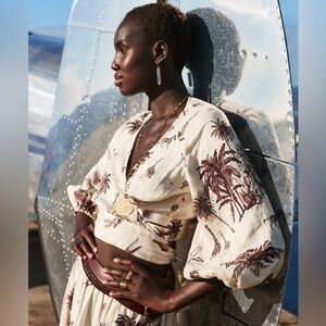 Banana Republic Wayfinder Linen Wrap Blouse, Landscape Safari Print